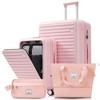 MOEPISY 4-Piece Luggage Set with USB Charging Ports - 20in Carry-On (Front-Opening for Laptop) 28in Checked Suitcase pink - 2 of 4
