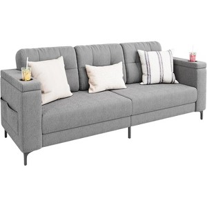 Modern 3 Seater Couch, 83'' Soft Cushion w/Storage Armrests, Side Pockets, Cup Holders, Plush Deep Cushion Sofa, Comfy Couch for Living Room - 1 of 4