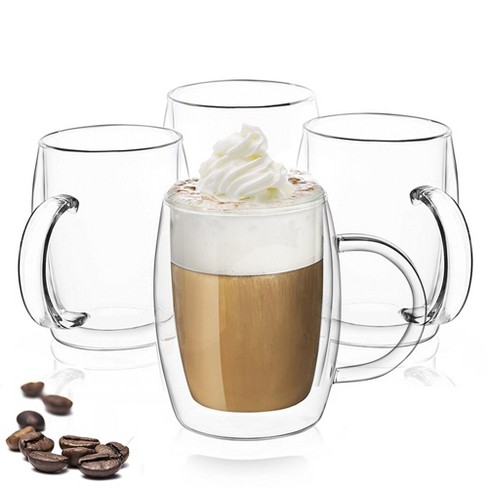 Double Wall Glass Coffee Mugs 11 oz - Clear Set of 4 - Dishwasher