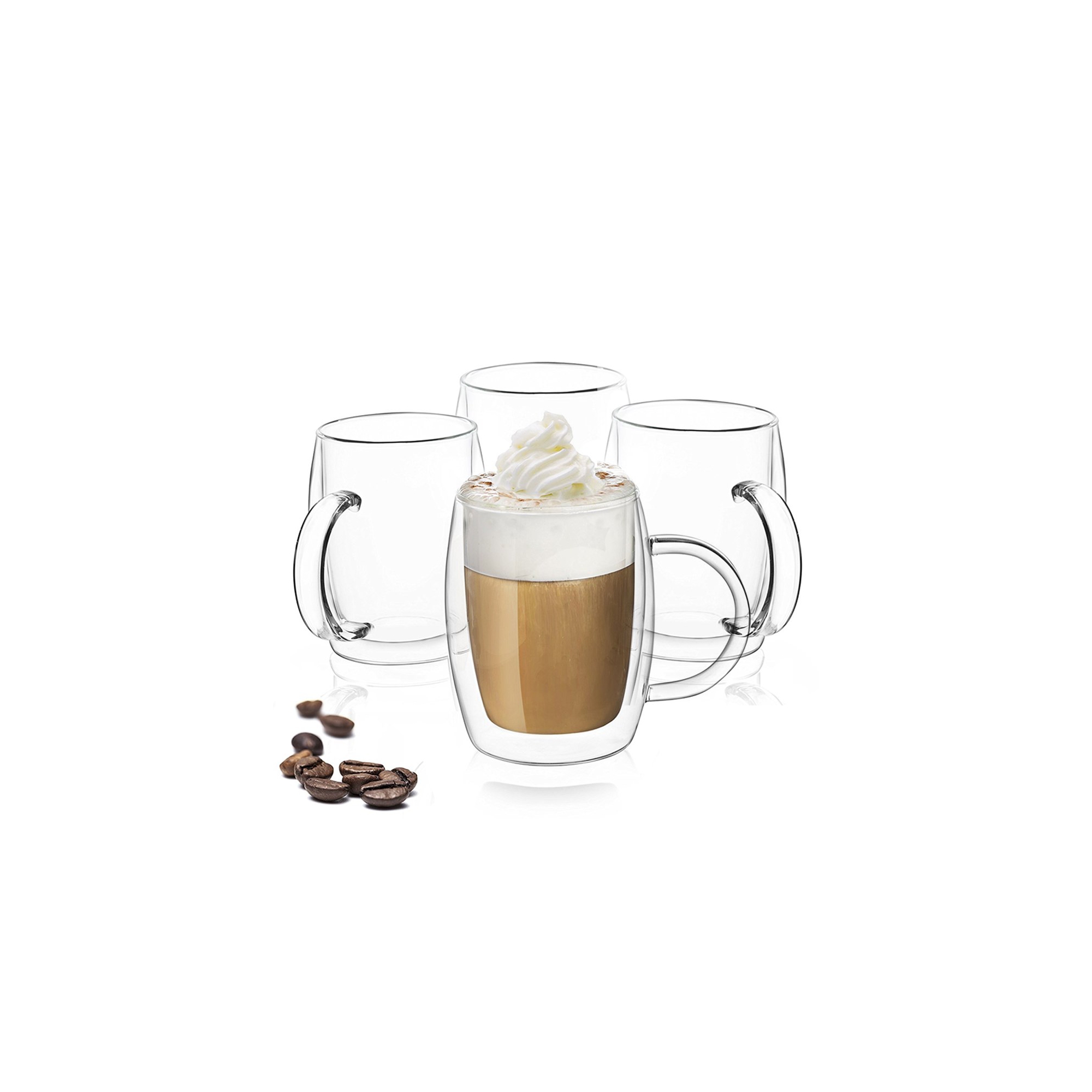 JoyJolt Aroma Double Walled Insulated Glasses - Set of 4 Double Wall Coffee Tea Glass Mugs - 13.5 oz