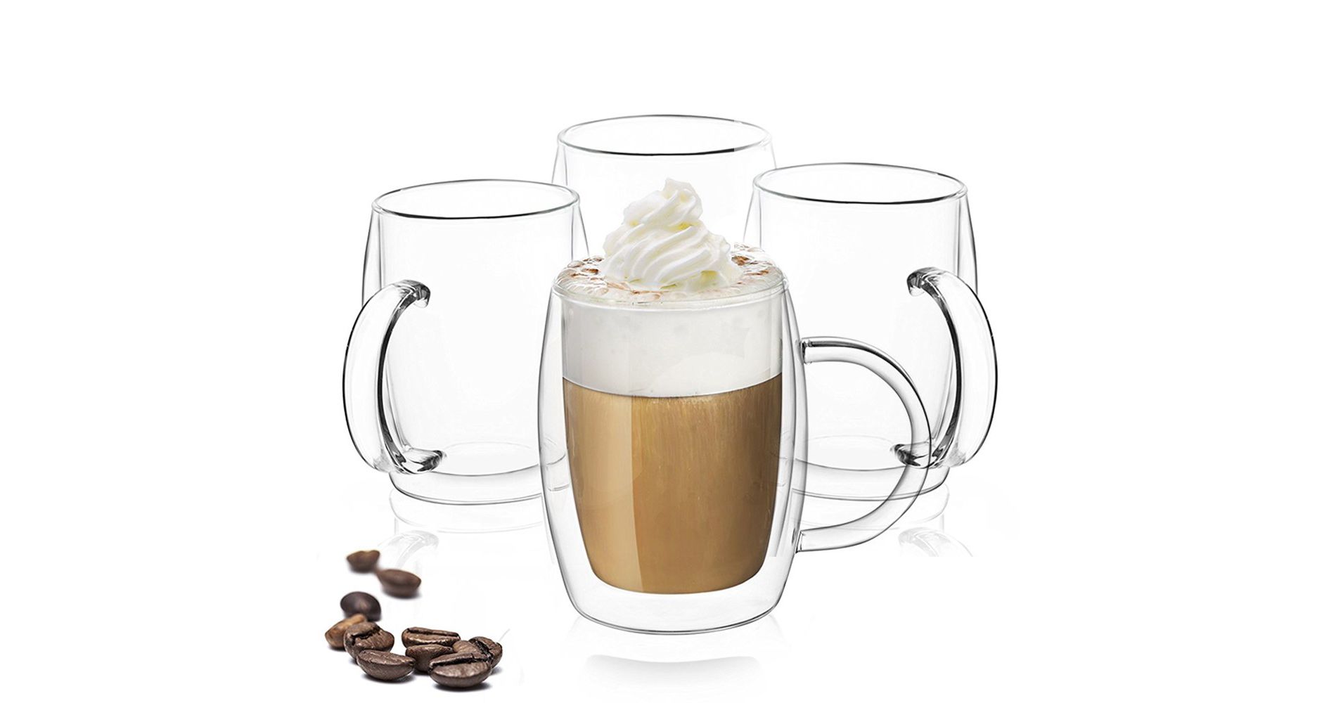 JoyJolt Aroma Double Walled Insulated Glasses - Set of 4 Double Wall Coffee Tea Glass Mugs - 13.5 oz