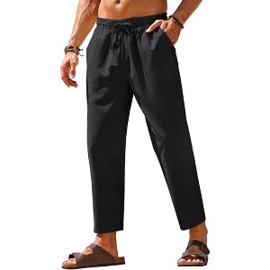 COOFANDY Mens Linen Casual Pants Elastic Waist Drawstring Trousers Yoga Beach Summer Pants - 1 of 4