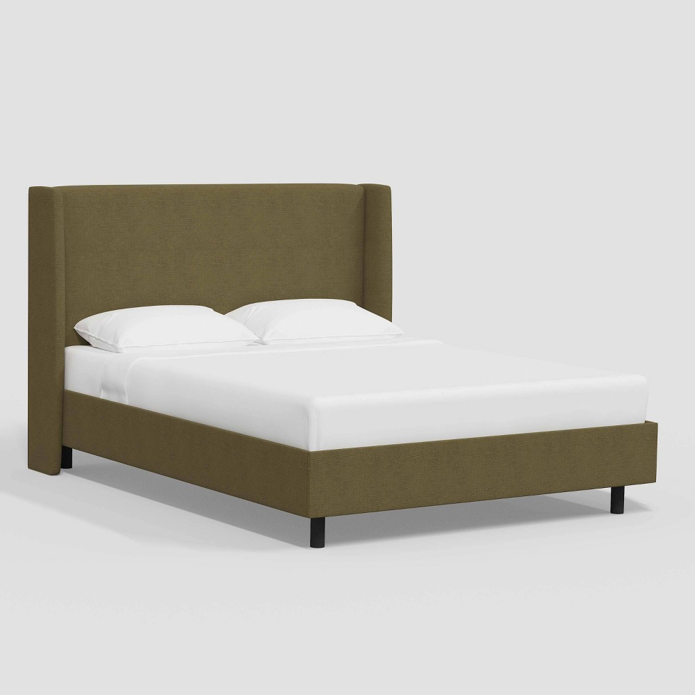 Photos - Bed Antwerp Queen Size Upholstered Wingback Platform  in Classic Linen Olive - Threshold™