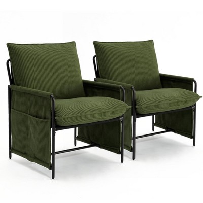 Mid-Century Accent Chairs Set of 2 - Modern Corduroy Lounge Chairs with Removable Pillows, Ergonomic Armchairs for Living Room.