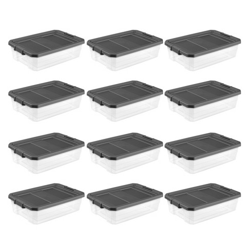 Sterilite 40 Quart Plastic Stacker Box, Lidded Storage Bin Container For  Home And Garage Organizing, Shoes, Tools, Clear Base & Gray Lid, 12-pack :  Target