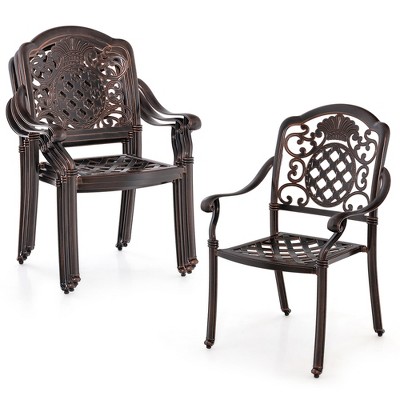 Tangkula 4PCS Cast Aluminum Chairs Outdoor Metal Armchairs w/ Ergonomic Curved Seat Patio