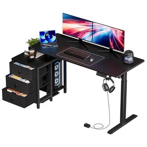 WOWLIVE 47-55'' Electric Standing Desk with 3 Drawers, Height Adjustable Gaming Desk with Cup Holder, Storage Computer Desk for Home Office - 1 of 4