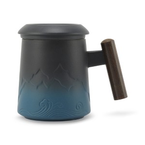 Unique Bargains 13.5oz Ceramic Tea Cup with Infuser Wood Handle and Cup Lid  for Loose Leaf Steeping - 1 of 4