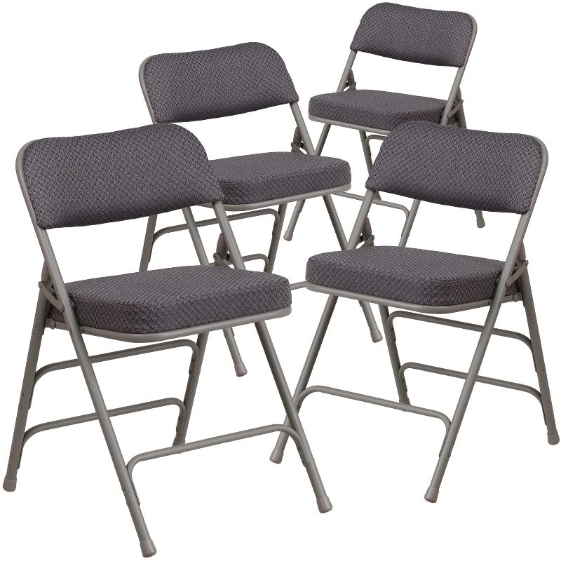 Emma and Oliver 4 Pack Premium Curved Triple Braced & Hinged Fabric Upholstered Metal Folding Chair, 1 of 12