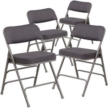Emma and Oliver 4 Pack Premium Curved Triple Braced & Hinged Fabric Upholstered Metal Folding Chair