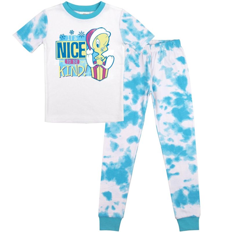 Looney Tunes Tweety It's Nice To Be Kind Youth Blue & White Wash Pattern Sleep Set, 1 of 5