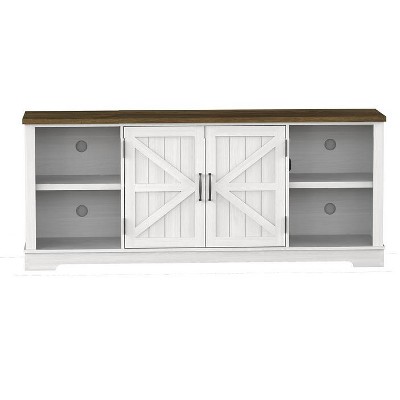 Farmhouse TV Stand for TVs Up To 80" With Open Storage Shelves And Adjustable Shelves, Entertainment Center TV Console White