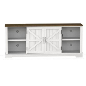 Farmhouse TV Stand for TVs Up To 80" With Open Storage Shelves And Adjustable Shelves, Entertainment Center TV Console White - 1 of 4
