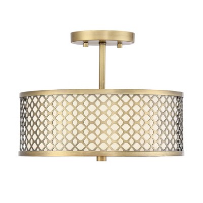 2 Light Semi Flush Mount Natural Brass - Aurora Lighting