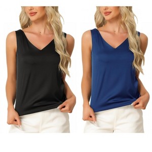 INSPIRE CHIC Women's 2 Pcs Tank Top Silky Satin Casual Basic V Neck Sleeveless Camisole - 1 of 4