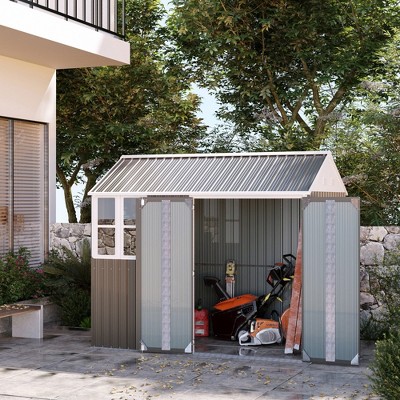 Gray 6' x 8' Metal Outdoor Storage Shed with Windows