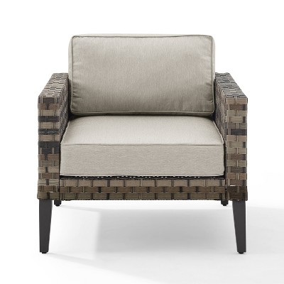 Taupe and Brown Outdoor Wicker Armchair with Cushions