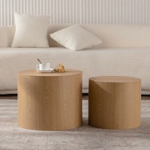 NicBex Set of 2 Round Wooden Coffee Tables for Living Room,Cylinder Center Table for Small Space,Accent End Side Table - 1 of 4