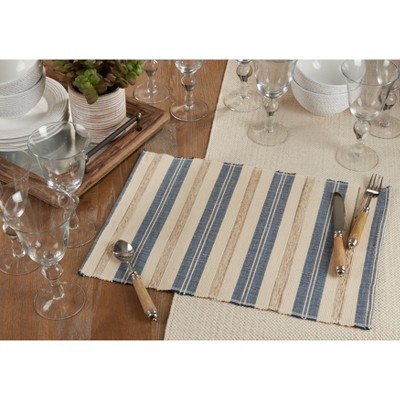 Coastal Striped Blue and Beige Rectangular Placemats, Set of 4