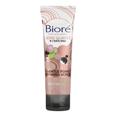 Biore Gentle Pore Refining Scrub, Oil Free Face Wash, Dermatologist Tested Rose Quartz + Charcoal - 4oz