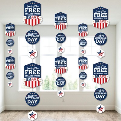 Big Dot of Happiness Happy Veterans Day - Patriotic DIY Dangler Backdrop - Hanging Vertical Decorations - 30 Pieces