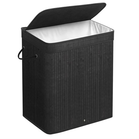 Songmics 100l Laundry Hamper With Lid Bamboo Laundry Basket With Liner Bag Foldable Storage Hamper Black Target