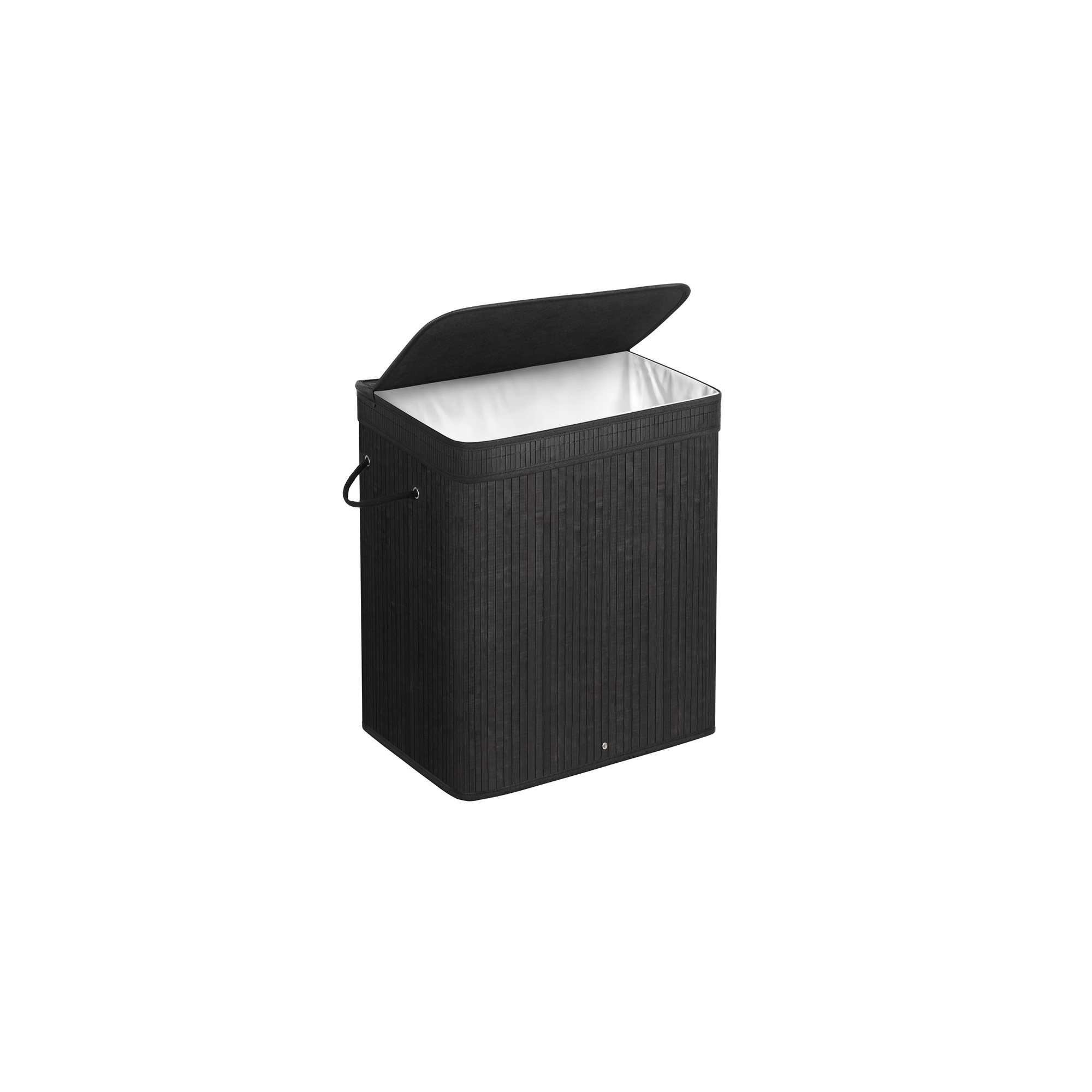 SONGMICS 100L Laundry Hamper with Lid Bamboo Laundry Basket with Liner Bag Foldable Storage Hamper Black