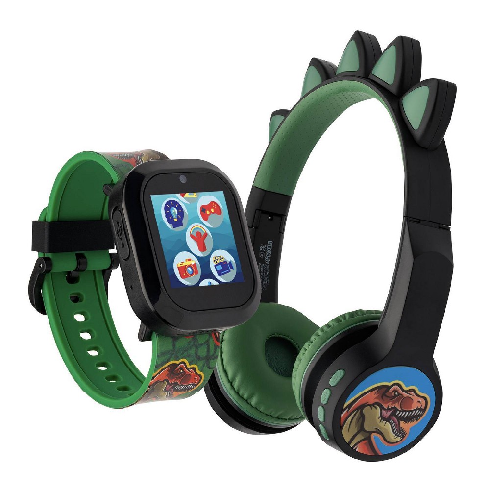 Photos - Smartwatches PlayZoom Boys V3 Black Green Dinosaur with Bluetooth Headphone Set Black G
