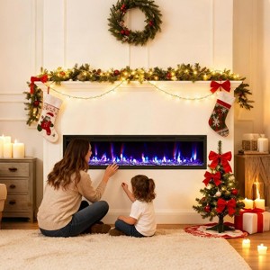 Acekool 50" Wall Mounted or Recessed Electric Fireplace, Ultra Thin Linear Heater, Remote, Dual Heat, 12 Flame Colors, Log & Crystal Decor - 1 of 4