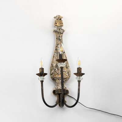 Vintage Wall Sconce with Distressed Finish and Three Light Bulbs, Elegant Rustic Home Lighting Fixture, 1pc