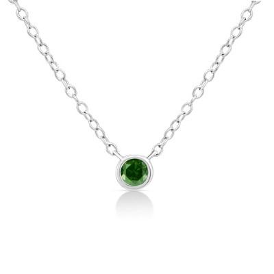 Silver 1/10 Cttw Greem Diamond Suspended Bezel-Set Solitaire Pendant Necklace - Green Diamond