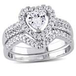 1 3/8 CT. T.W. Heart Cubic Zirconia Halo Bridal Set in Sterling Silver