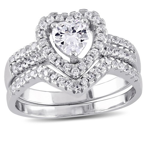 1 3/8 CT. T.W. Heart Cubic Zirconia Halo Bridal Set in Sterling Silver - (8)