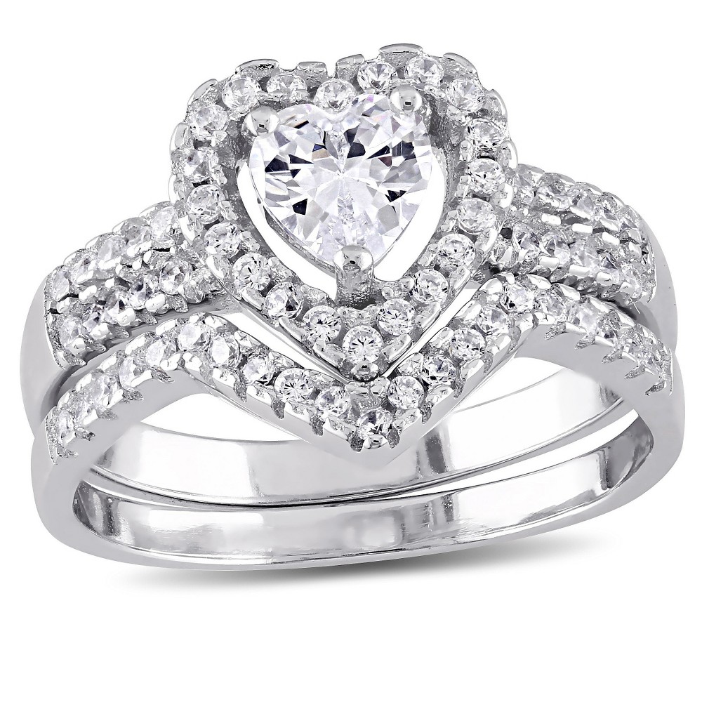 Photos - Ring 1 3/8 CT. T.W. Heart Cubic Zirconia Halo Bridal Set in Sterling Silver - (