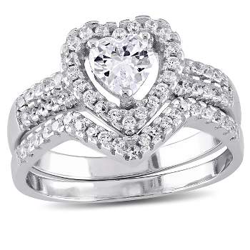 1 3/8 CT. T.W. Heart Cubic Zirconia Halo Bridal Set in Sterling Silver