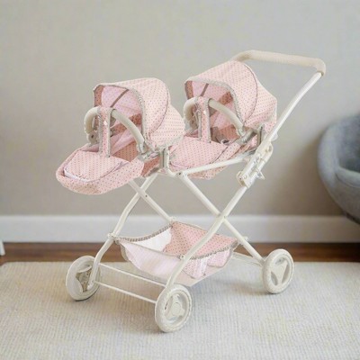 Olivia's Little World Polka Dot Princess Canopy and Storage Twin Bassinet Stroller for 16-18" Dolls