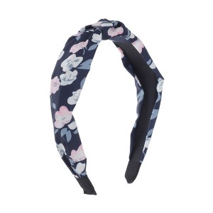 Unique Bargains Grace Ink Flower Pattern Wide Cross Knot Headbands Navy Blue 1 Pc - 1 of 4