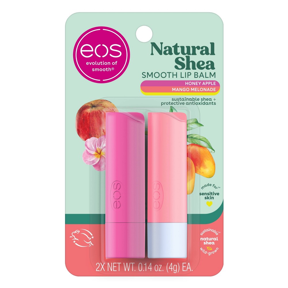 Photos - Lipstick & Lip Gloss E.O.S. eos Natural Shea Lip Balm Sticks - Mango Melonade & Honey Apple - 0.28oz/2 