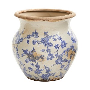 Nearly Natural 10.5-in Tuscan Ceramic Blue Scroll Urn Vase - 1 of 2