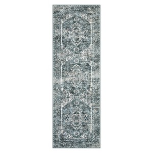 Washable Floral Medallion Living Room Rugs, Distressed Print Retro Accent Bedroom Carpet, Large Low Pile Dining Room Rugs - 1 of 4