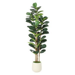 Whizmax Artificial Fiddle Leaf Fig Tree - Tall Faux Plant in White Planter, Realistic Greenery for Home & Office Decor, Fake Indoor Tree - 1 of 4