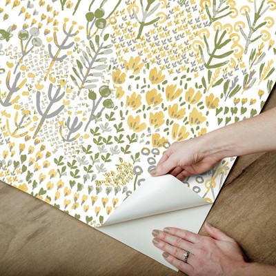 Yellow and Green Floral Self-Adhesive Wallpaper