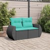 vidaXL Patio Sofa with Cushions - 2-Seater Outdoor Loveseat Black Poly Rattan, Blue Cushion Covers - 3 of 4