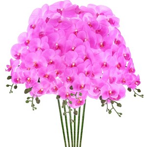 Unique Bargains Artificial Orchid Flowers Nine-headed Large Faux Phalaenopsis Silk Bouquets Real Touch 37 Inch - 1 of 4