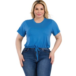 Slickblue Trendy Plus Size Crop Top – Tie Front & Drawstring, Soft Stretch Jersey, 1XL-3XL, Available in Bold Colors - 1 of 4