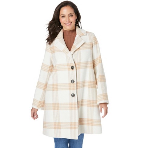 Jessica London Women's Plus Size Wool Swing Coat - 24 W, Ivory Dashed ...