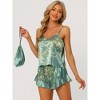 cheibear Women's Satin Lounge Sleeveless Soft Lingerie Cami Tops with Shorts Ruffled Pajamas Sets - 2 of 4