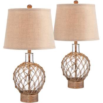 360 Lighting Coastal Table Lamps 27" Tall Set of 2 Rope and Clear Glass Jug Burlap Drum Shade for Living Room Family Bedroom Nightstand