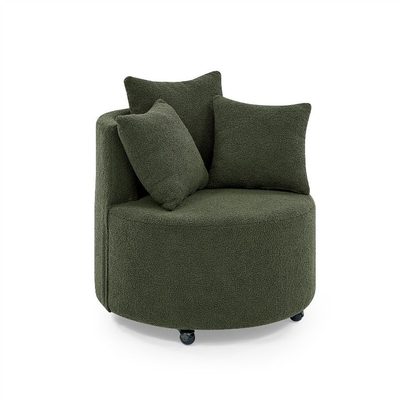 Karen 30" Seat Wide Teddy Upholstered  Round  Swivel Backrest Chair  with Movable Wheels and Including 3 Pillows-Maison Boucle, 4 of 11