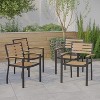 Emma and Oliver Set of 4 Stackable All-Weather Black Aluminum Patio Chairs with Faux Teak Slats - 2 of 4